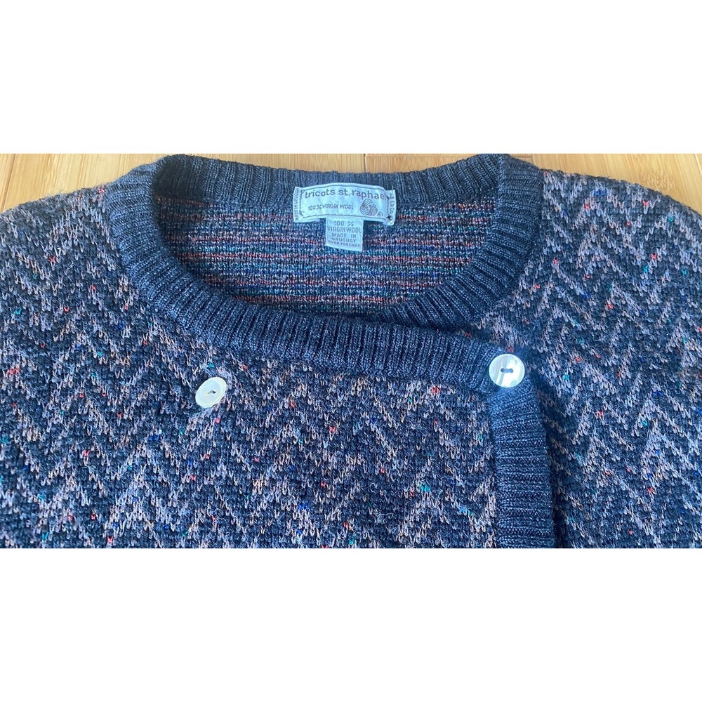 Tricots St Raphael 100%‎ Virgin Wool  Cardigan Sweater SM Herringbone Pearl VTG